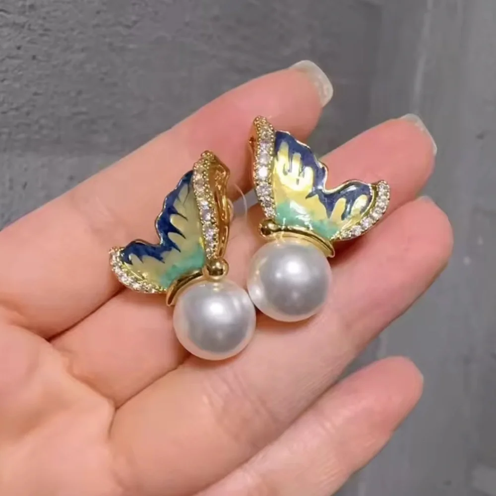 Vintage Luxury Craftsmanship Elegant Butterfly Pearl Ring Earrings Set